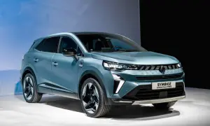 Niebieski SUV Symbioz prezentuje nowoczesny design i innowacyjną technologię.