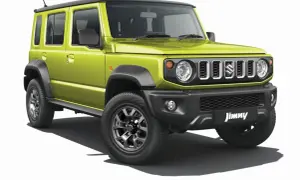 Jaskrawozielony Suzuki Jimny 5-drzwiowy, gotowy na przygody. Sprawdź jego cenę!