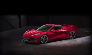 Czerwony Chevrolet Corvette C8 w garażu. Sprawdź, jaka jest corvette c8 cena i zacznij marzyć o własnym!