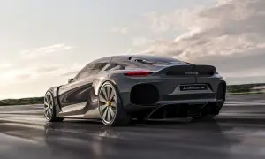 Szary Koenigsegg Gemera na drodze. Zastanawiasz się nad Koenigsegg Gemera cena?