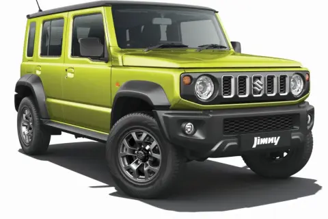 Jaskrawozielony Suzuki Jimny 5-drzwiowy, gotowy na przygody. Sprawdź jego cenę!