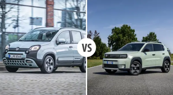 Dwa modele Fiata Panda: klasyczny i nowy, futurystyczny. Porównanie dwóch generacji, od miejskiego auta po coś na kształt fiat panda grande.