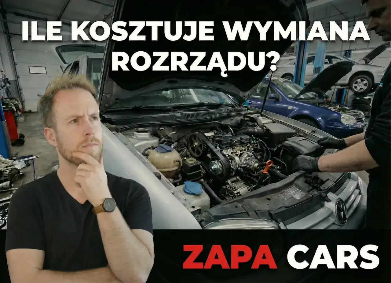 Zastanawiasz się nad wymianą rozrządu? Cena tej usługi w ZAPA CARS jest przystępna. Mechanik pracuje przy silniku.
