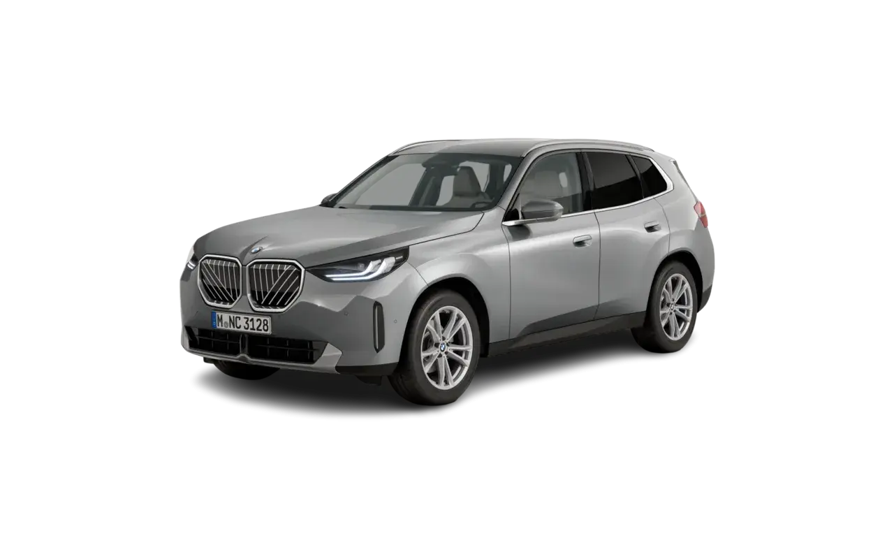 Srebrny BMW X3 na czarnym tle. Sprawdź aktualną bmw x3 cena i dostępne konfiguracje.